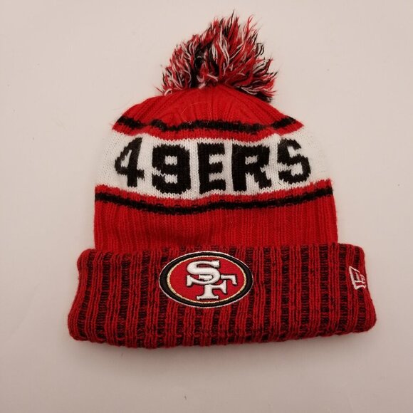 San Francisco 49ers New Era Scarlet Marl Cuffed Knit Hat with Pom - Picture 2 of 5